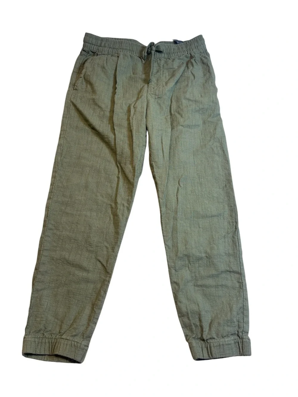 ZARA Olive Green Linen Blend Joggers Medium Cropped Ankle Pants EUC Casual Chic